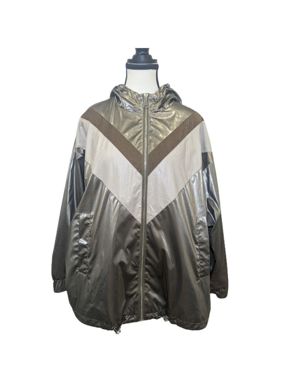 Zara Metallic Chevron Windbreaker XS | Y2K Cyber Chic Techwear Jacket